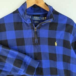 Polo Ralph Lauren Estate Rib 1/4 Zip Sweater Men's L Blue/Black Buffalo Plaid